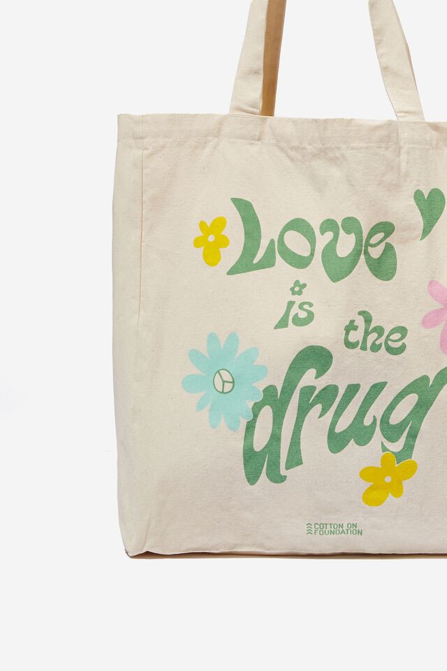 Foundation Adults Organic Tote Bag, LOVE IS THE DRUG
