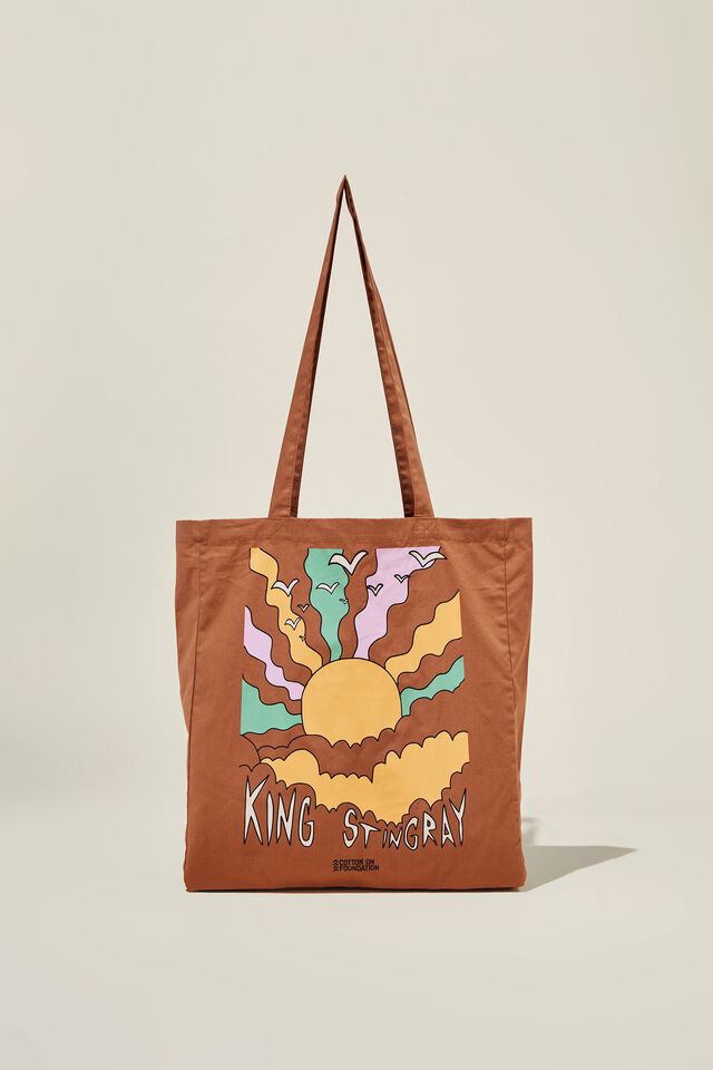 Foundation Adults Organic Tote Bag, KING STINGRAY BROWN LCN