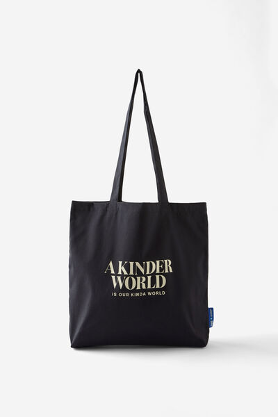 Born This Way Foundation Tote Bag, A KINDER WORLD/BLACK