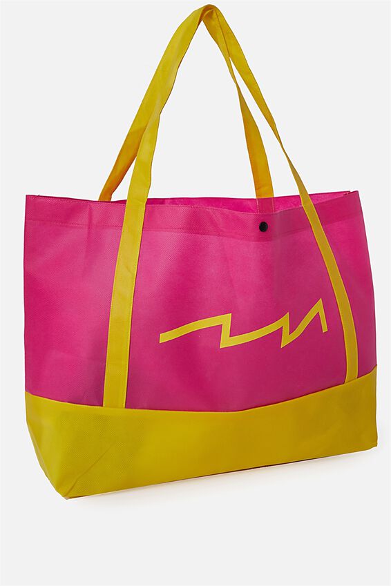Planet Factorie O/S Shopping Bag, PINK AND YELLOW