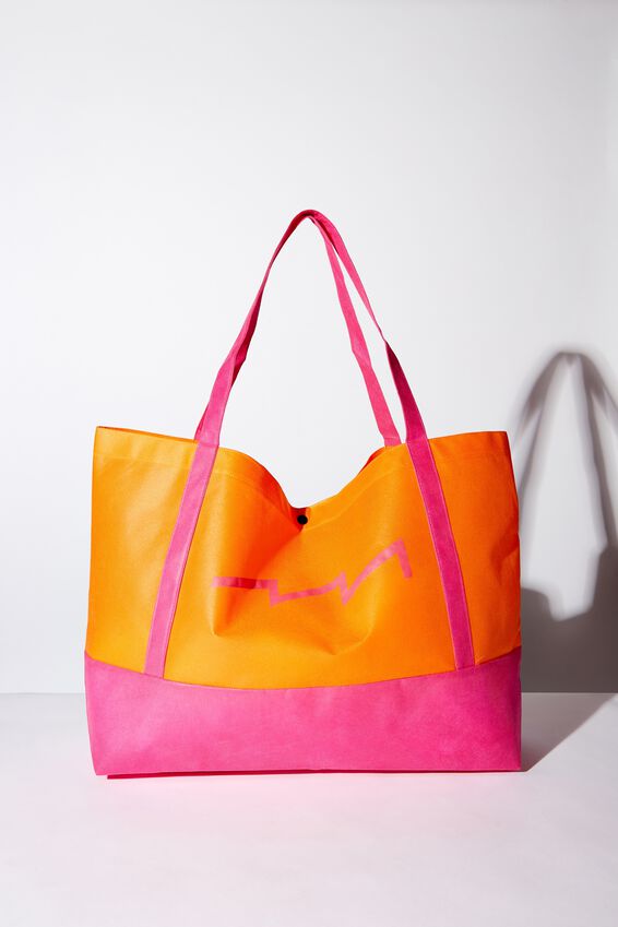 Planet Factorie O/S Shopping Bag, ORANGE AND PINK