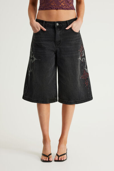 Romy Baggy Jort, RITUAL BLACK/CROSSES