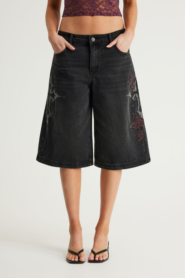 Romy Baggy Jort, RITUAL BLACK/CROSSES