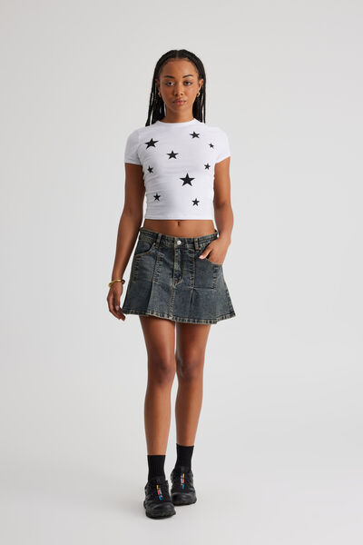 Pleat Denim Skirt, WORKSHOP BLUE