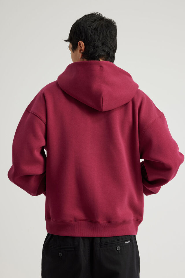 Authentics Boxy Zip Thru Hoodie, REDCURRENT
