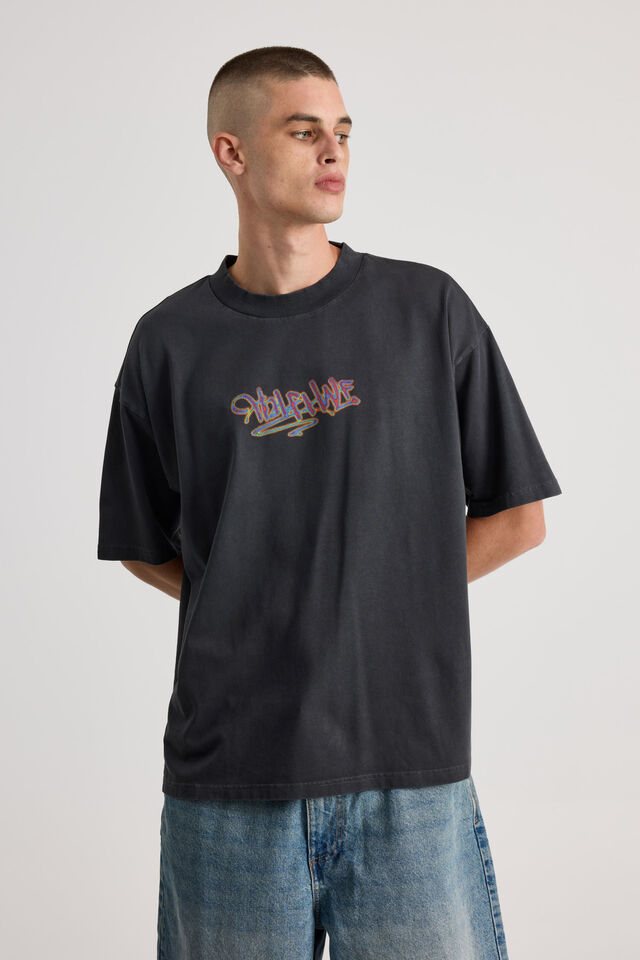 Half Half Heavyweight Box Fit Graphic Tshirt, HH WASHED SLATE/HEAT MAP