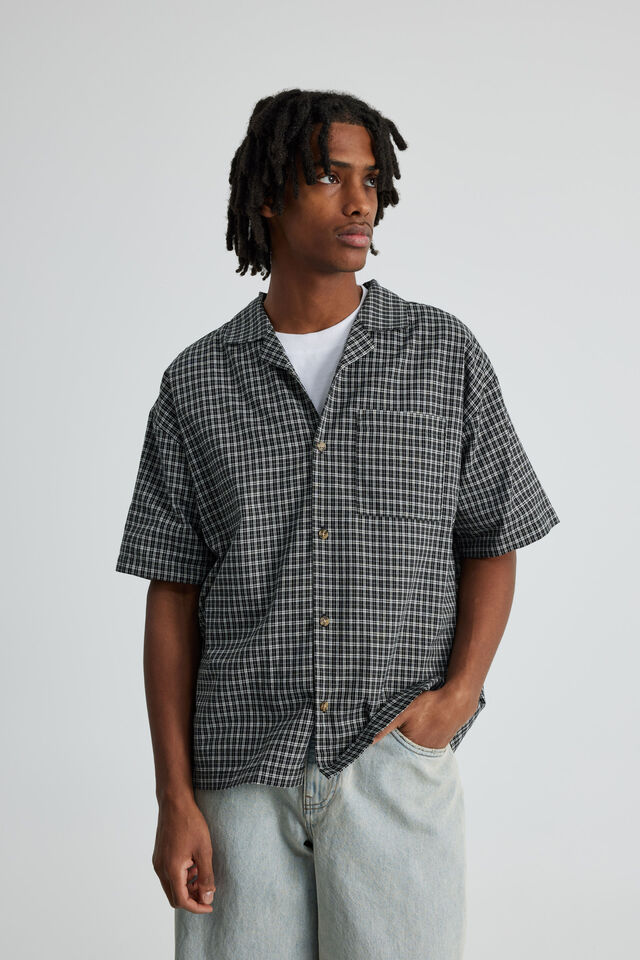 Short Sleeve Shirt, BLACK/WINDOW CHECK