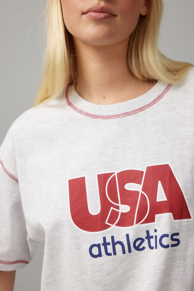Baggy Graphic Tee, SILVER MARLE/USA ATHLETICS