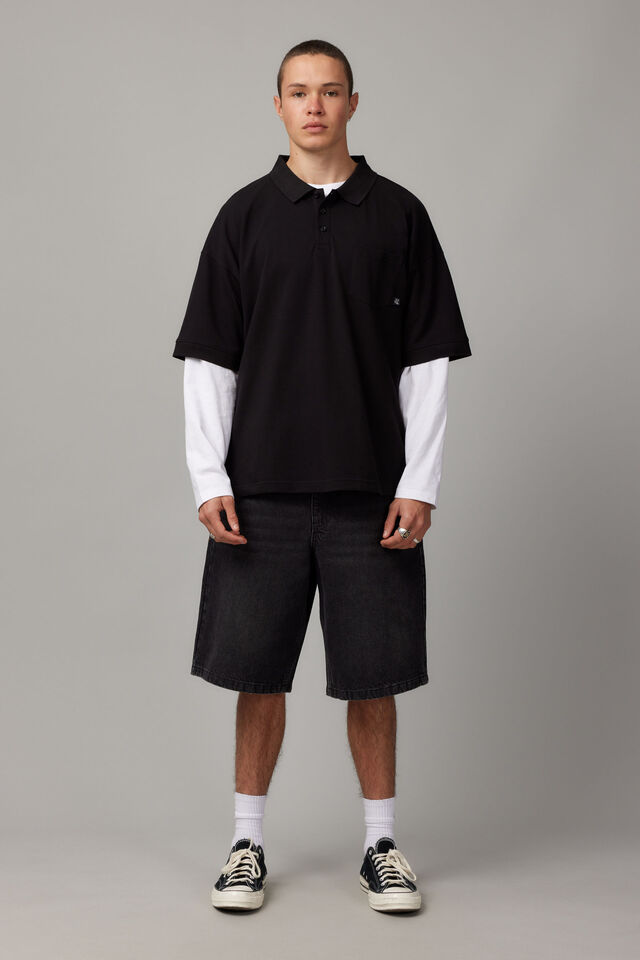 Oversized Polo, BLACK