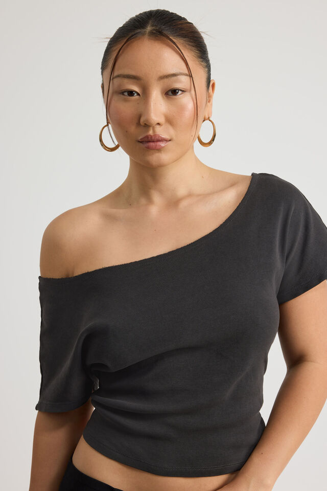 One Shoulder Graphic Tee, PHANTOM