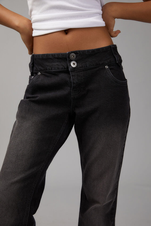 Low Rise Kick Flare Jean, BLACK/WHITE STITCH