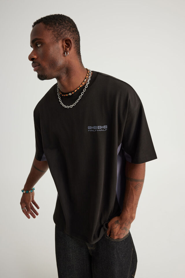 Half Half Box Fit Panelled Tee, HH BLACK/COLD HARBOUR TREKKER