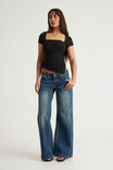 Mesh Square Neck Top, BLACK - example image 2
