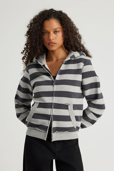 Notion Fitted Zip Through Hoodie, NTN SLATE STRIPE/SLEAZE