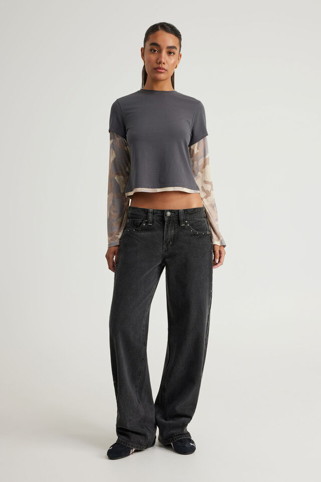 Layered Long Sleeve Top, SLATE/CAMO