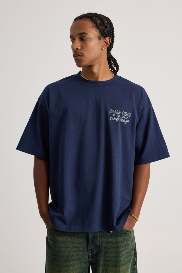Half Half Heavyweight Box Fit Graphic Tshirt, HH MIDNIGHT BLUE/SWAP BUY SELL
