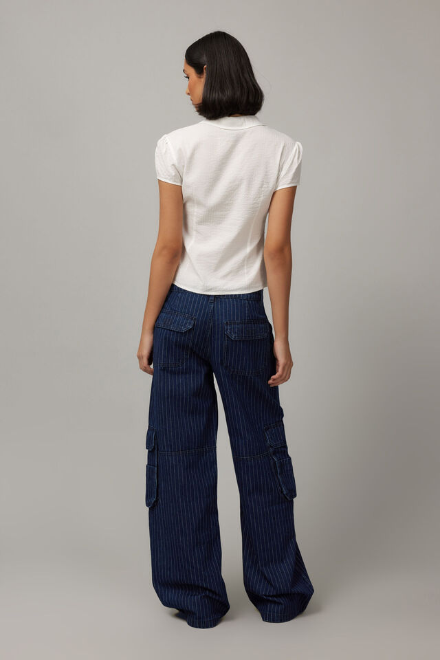 Lexi Baggy Cargo Jean, NAVY PINSTRIPE