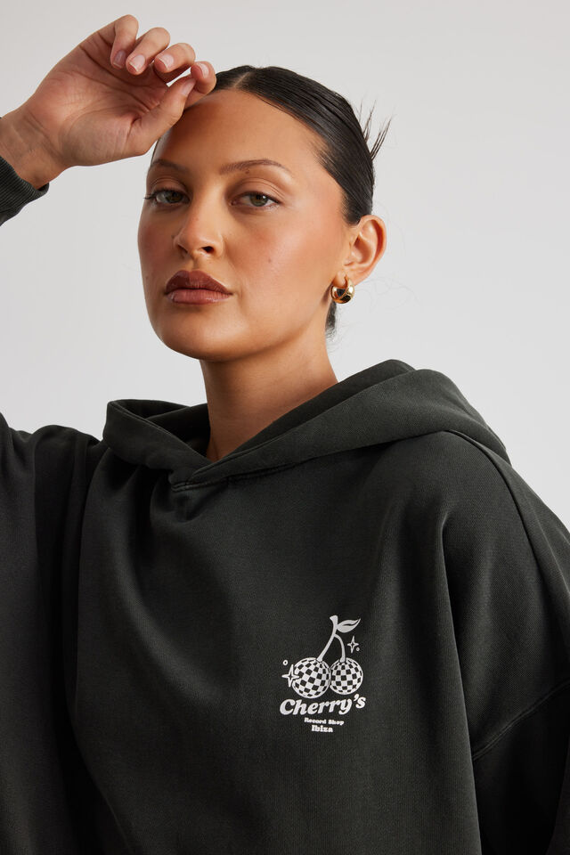Harley Slouchy Hoodie, WASHED BLACK/DISCO CHERRY