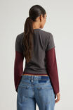 Layered Long Sleeve Top, WASHED BLACK BORDEAUX/NTN 75 - example image 3