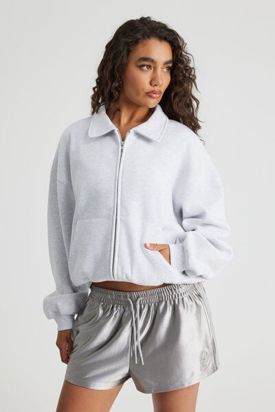 Chloe Collar Zip Through, SILVER MARLE/STUDIO ADORE