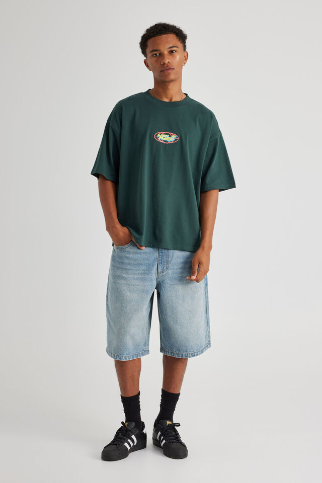 Half Half Heavyweight Box Fit Graphic Tshirt, HH IVY GREEN/DIGITAL GLOBE