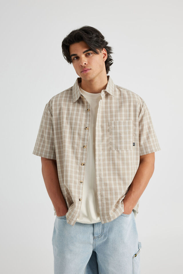 Short Sleeve Shirt, BEIGE CHECK