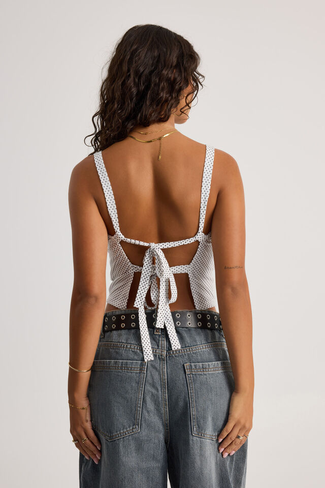 Quinn Tie Back Cami, MARSHMELLOW/BLACK POLKA DOT