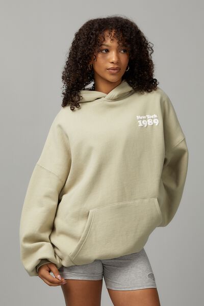 Slouchy Graphic Hoodie, SOFT GREEN/ NEW YORK