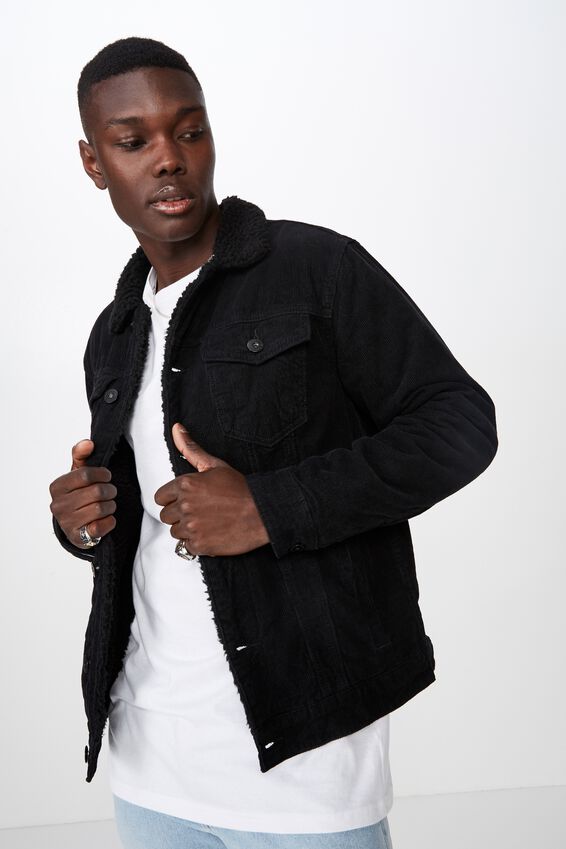 Cord Sherpa Jacket, BLACK
