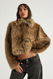 Miss World Cropped Faux Fur Jacket, CINNAMON - example image 1