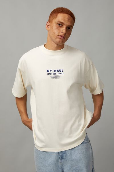 Heavy Weight Box Fit Graphic Tshirt, VANILLA/NY HAUL