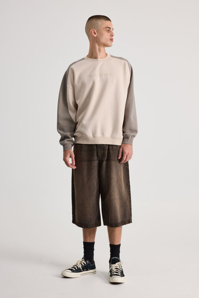 Half Half Piped Crew, HH WASHED BEIGE/PANELLED Y2K