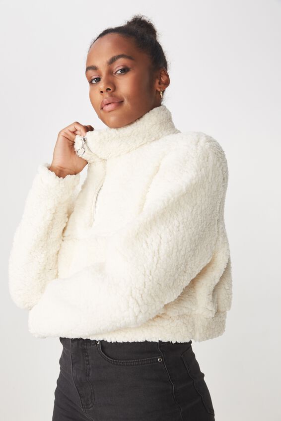 Teddy Crop Jumper, OFF WHITE