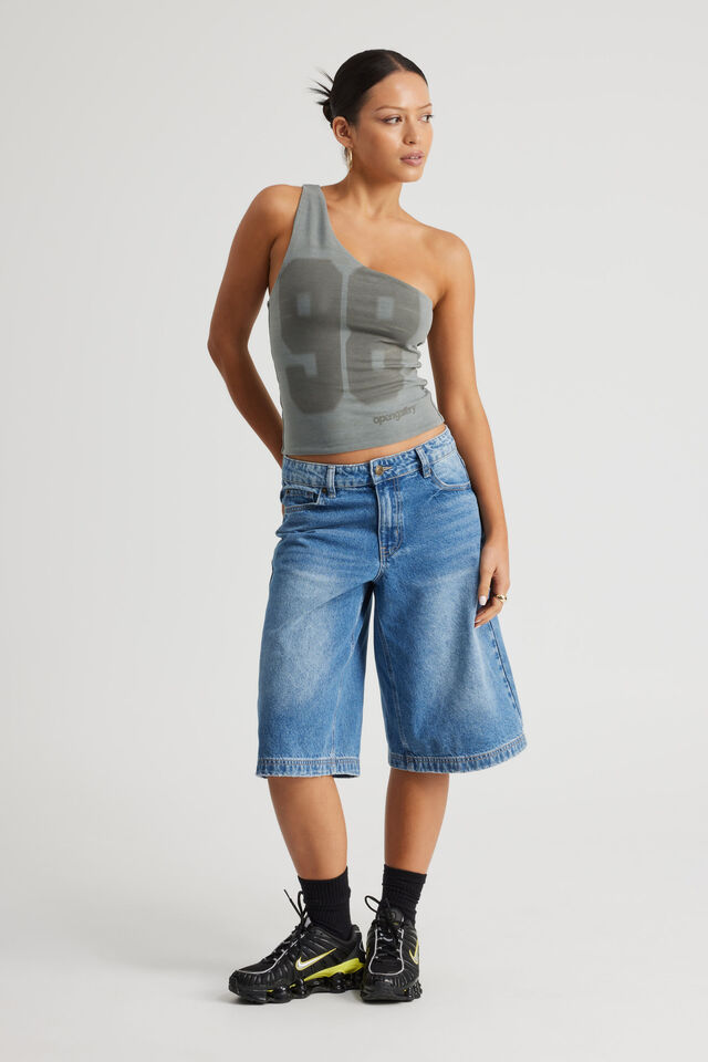 Graphic One Shoulder Tank, OIL SLICK/OG 98