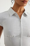 Short Sleeve Zip Through Shirt, WHITE PINSTRIPE - example image 4