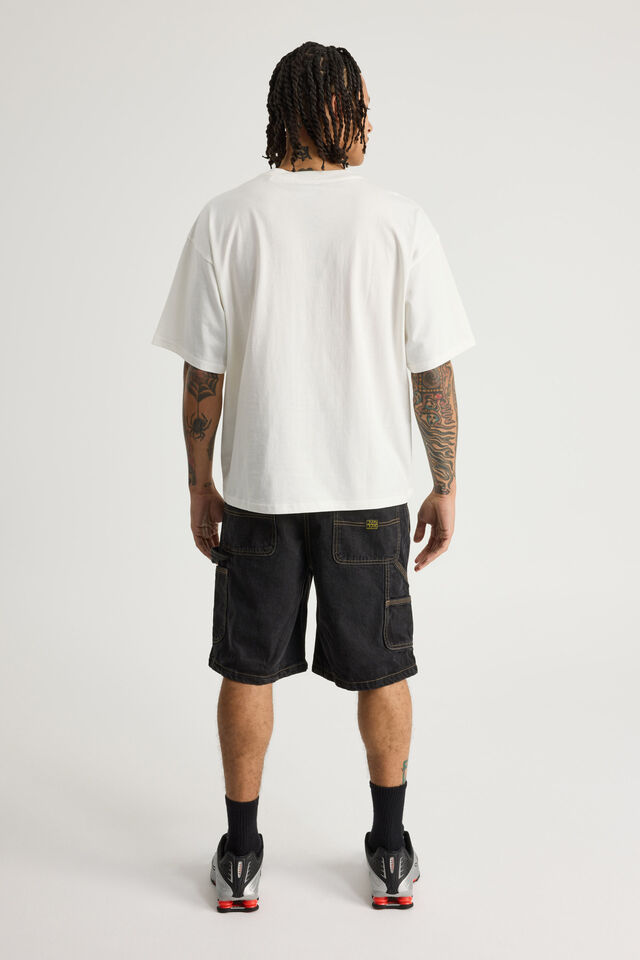 Half Half Painter Baggy Denim Short, BLACK STONE