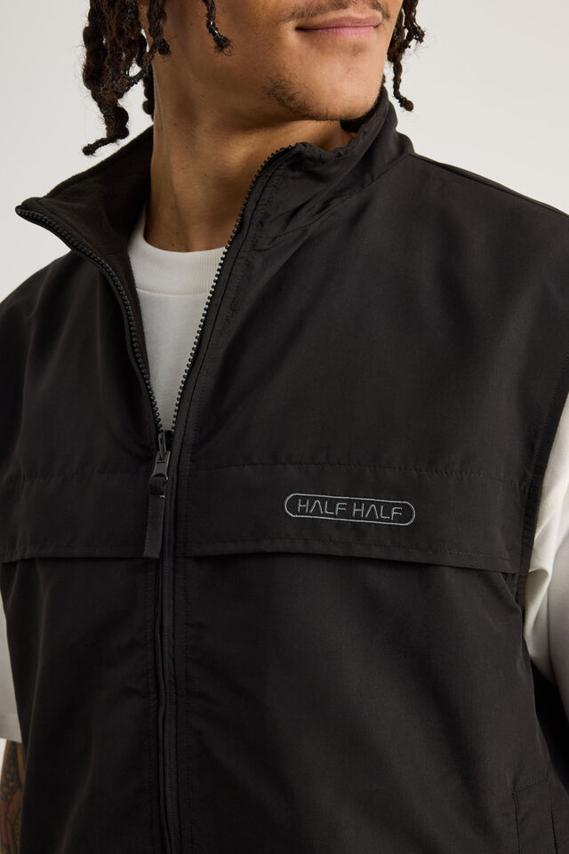 Half Half Reversible Vest, BLACK