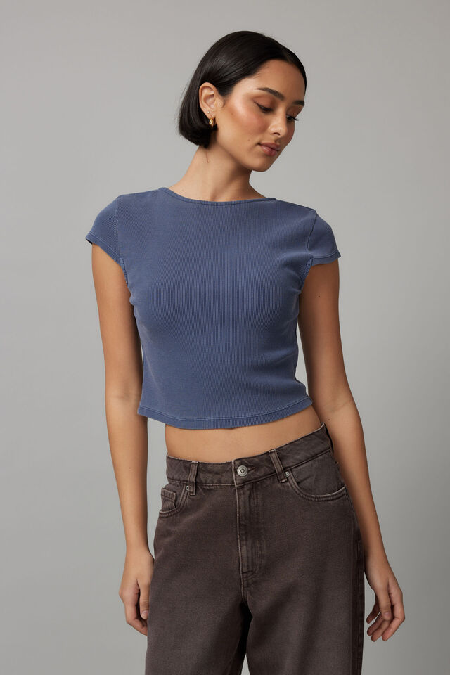 Hazel Open Back Tee, WASHED WORN BLUE