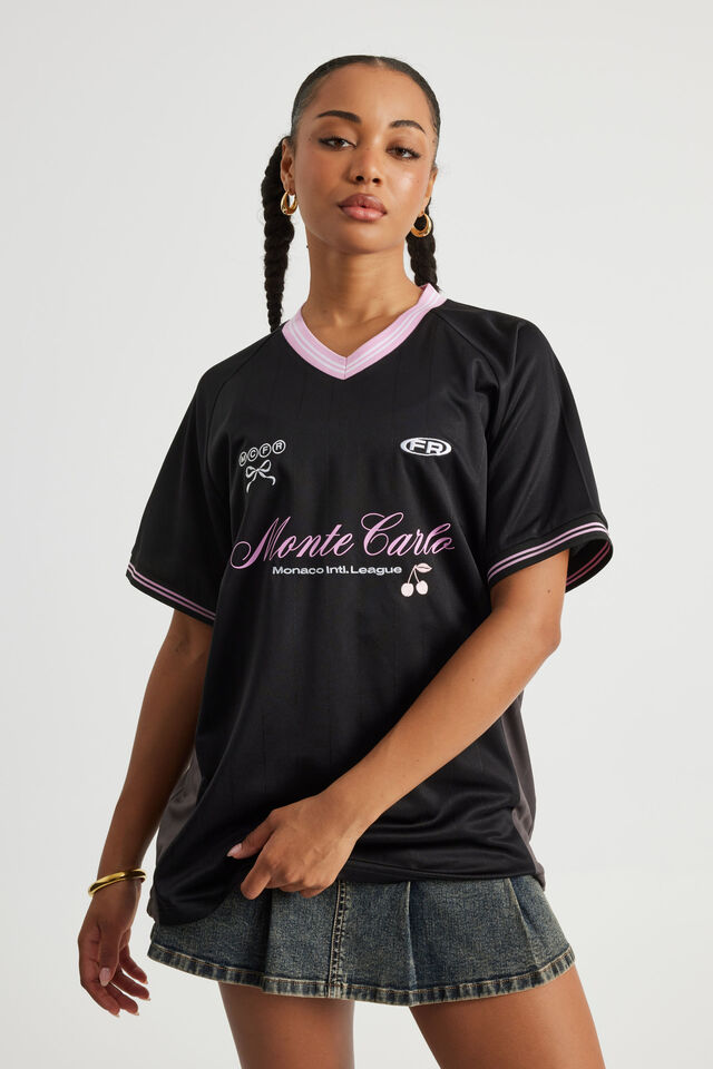V Neck Sports Jersey, BLACK/MONTE CARLO