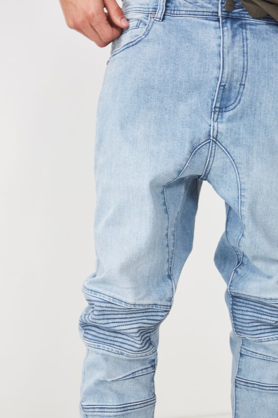 Moto Denim Cuffed Jean, WASHED BLUE