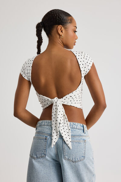 Cameron Open Back Top, MARSHMELLOW/BLACK POLKA DOT