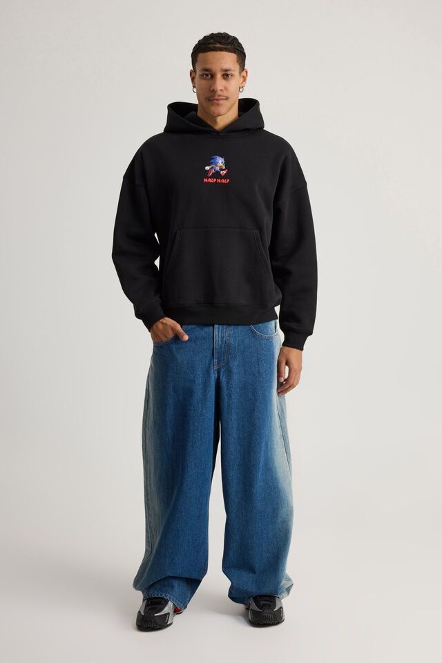 Sonic X Half Half Hoodie, LCN SEG BLACK/PIXEL SONIC