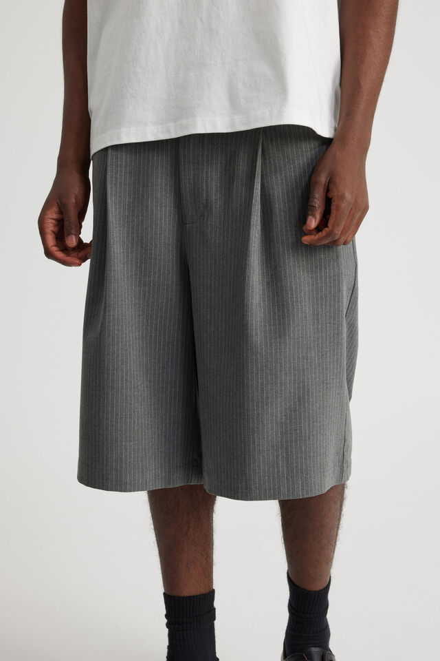 Open Gallery Pleated Woven Short, GREY PINSTRIPE