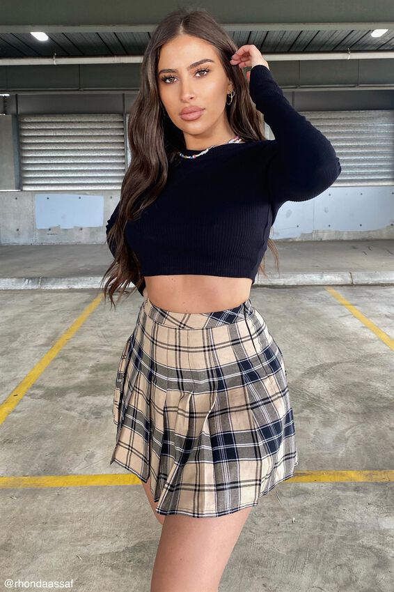 Pleated Skirt, CLAUDIA NEUTRAL CHECK