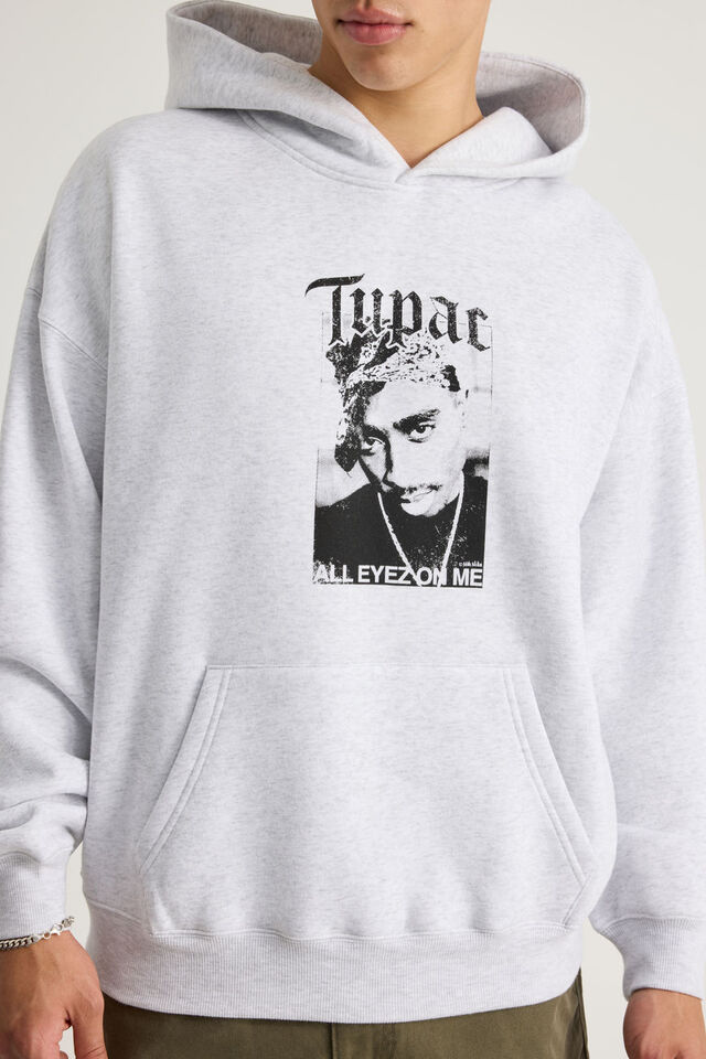 Music Merch Hoodie, LCN BRA SILVER MARLE/TUPAC CHROME