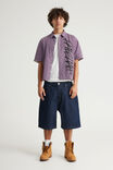 Half Half Boxy Cropped Short Sleeve Shirt, HH POP CHECK/GRAPHIC RED BLUE - example image 2