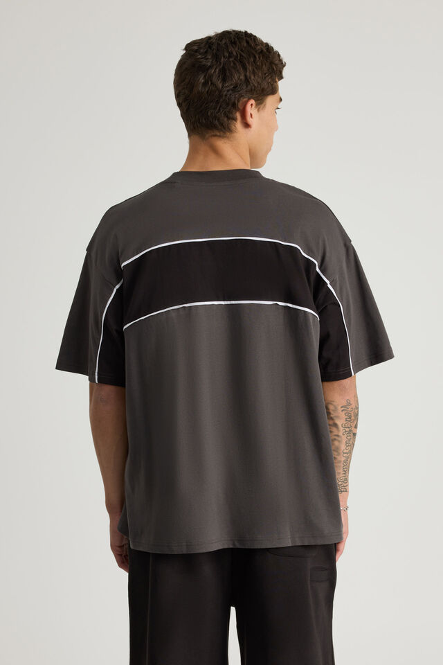 Half Half Box Fit Panelled Graphic Tshirt, HH SLATE/BLACK HALF HALF ELITE