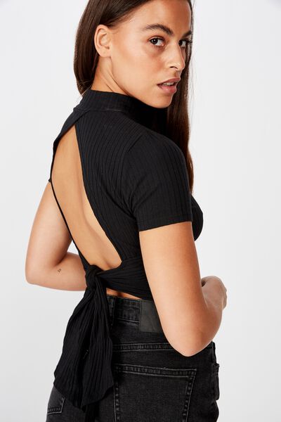 Ss Back Detail Top, BLACK