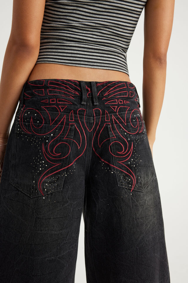 Mega Baggy Jort, BLACK/YOU RE MY BUTTERFLY