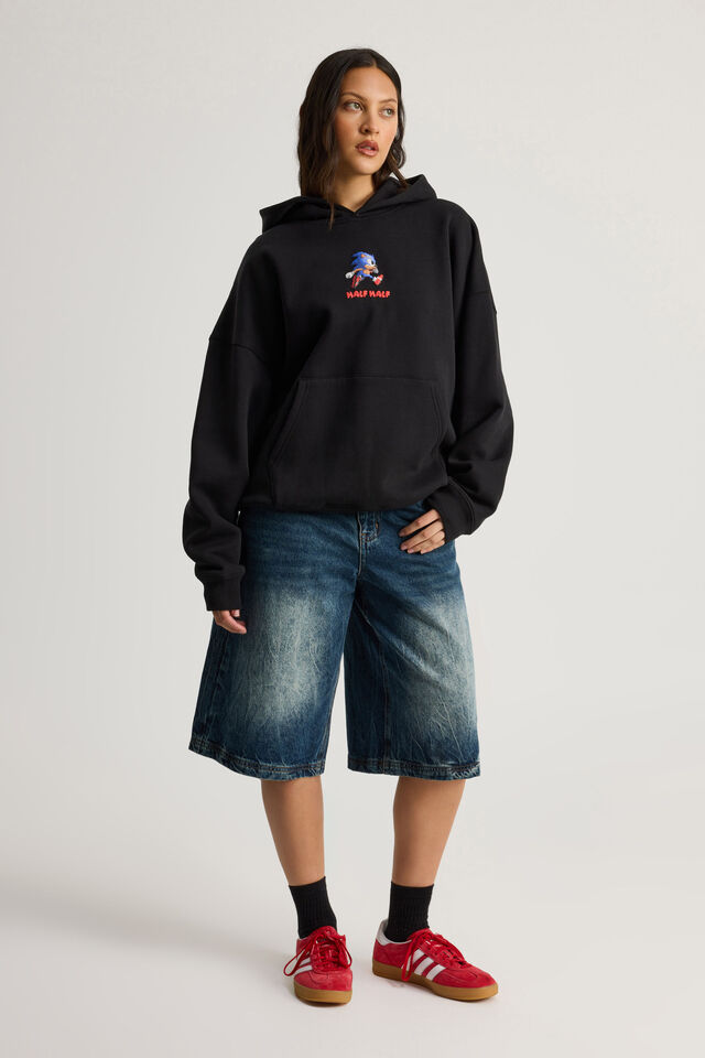 Sonic X Half Half Hoodie, LCN SEG BLACK/PIXEL SONIC